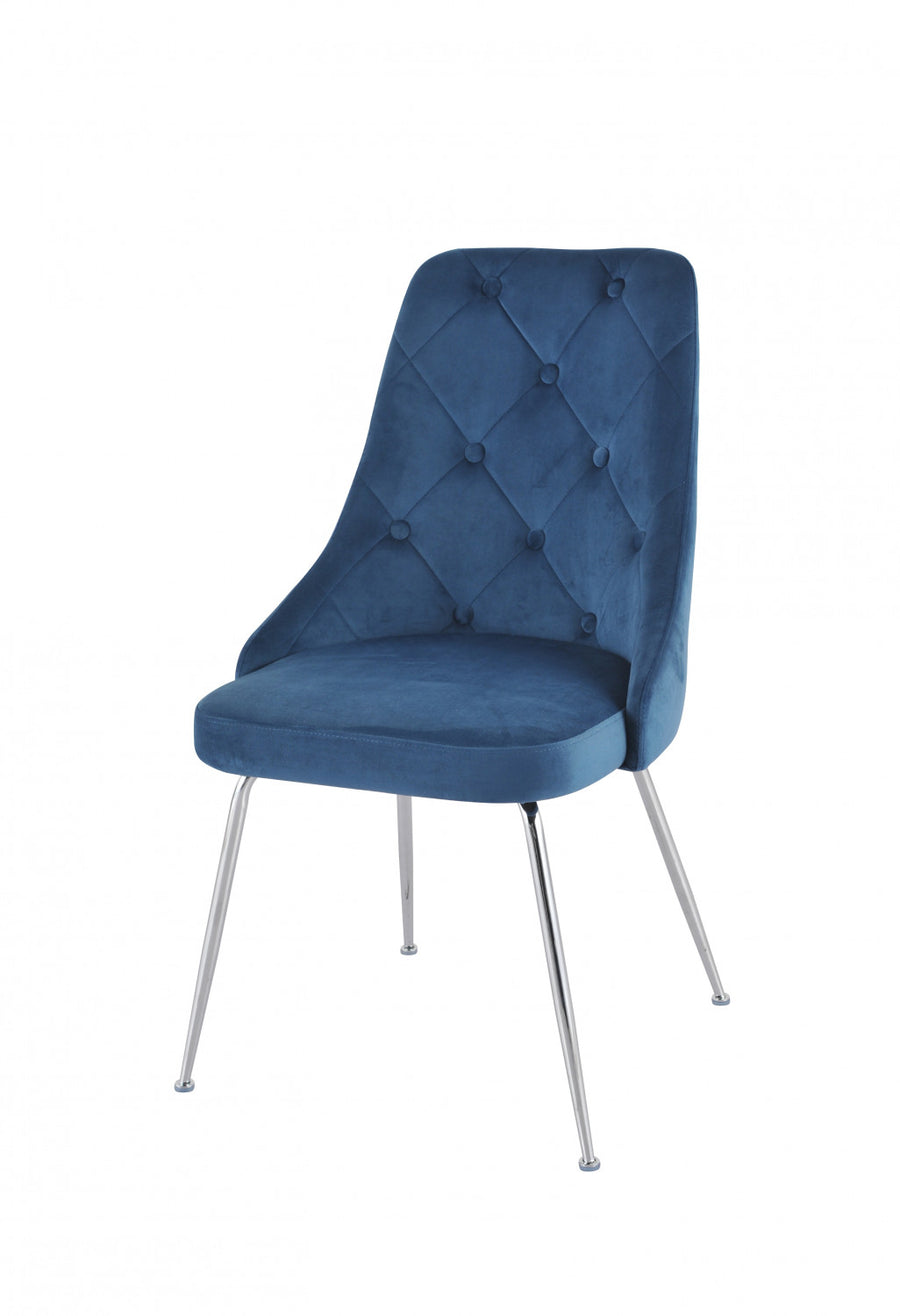 Peacock Velvet Dining Chair - Blue/Chrome - Set of Two