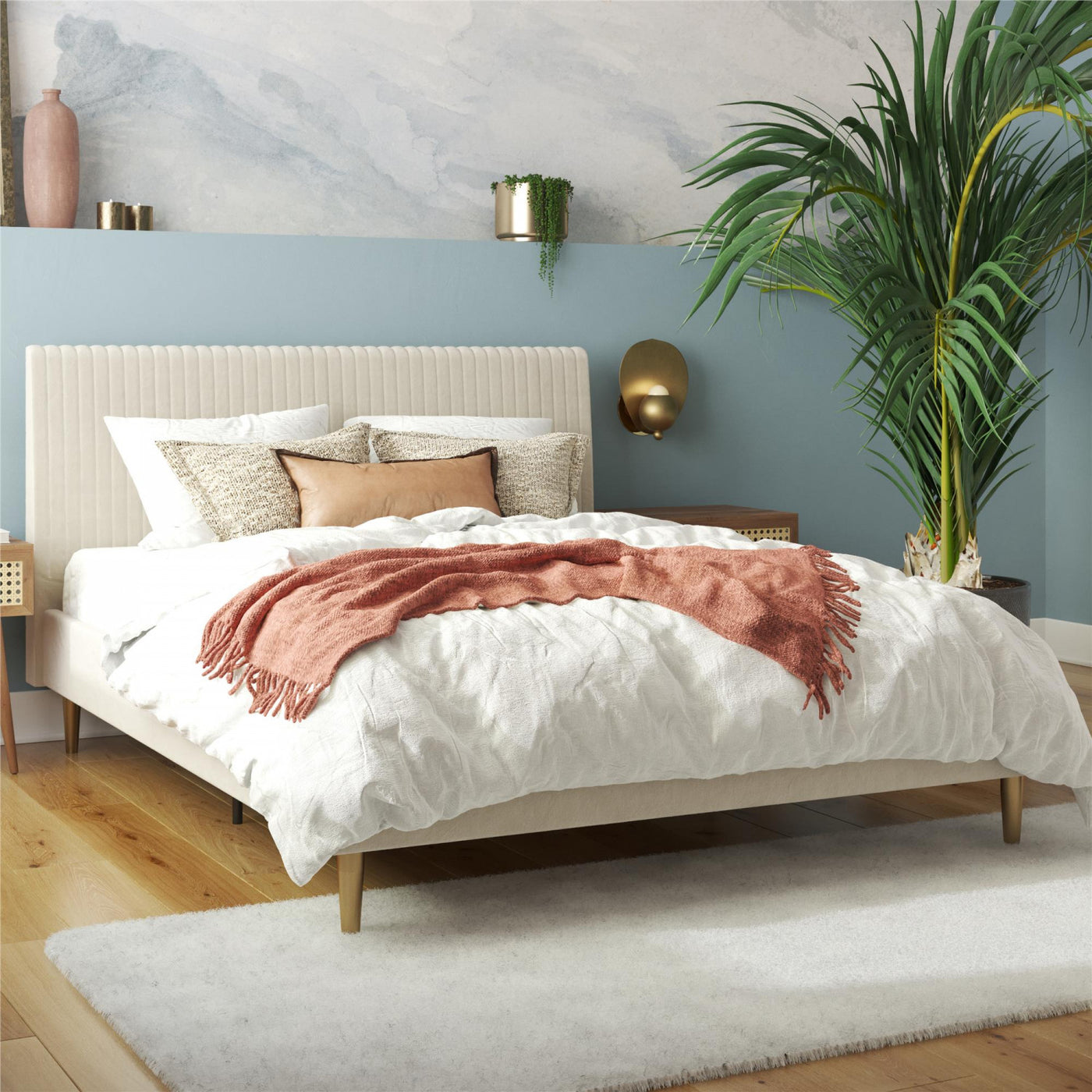 Daphne Upholstered Full Bed - Ivory Velvet