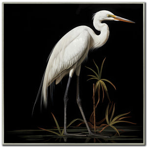 Moonlight Egret I Wall Art - Black/White - 32 X 32