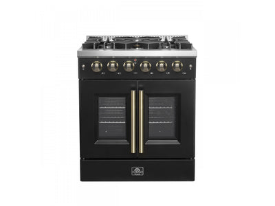 Forno Galiano 30" Black French Door Freestanding Gas Range (4.32 Cu. Ft.) - FFSGS6444-30BLK