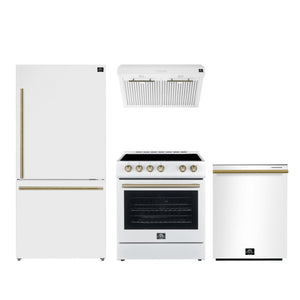 Forno Premium White Kitchen Package with Range, Bottom Freezer Refrigerator, Dishwasher and Range Hood - FBDL-006-03CA
