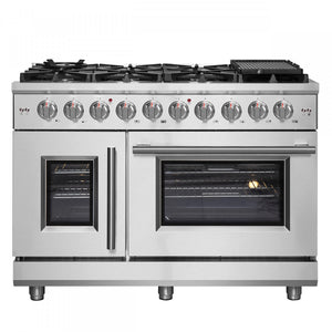 Forno Massimo 48" Stainless Steel French Door Freestanding Double Oven Gas Range (6.58 Cu. Ft.) - FFSGS6439-48