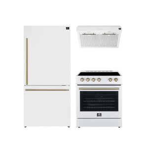 Forno Premium White Kitchen Package with Range, Bottom Freezer Refrigerator and Range Hood - FBDL-001-03CA