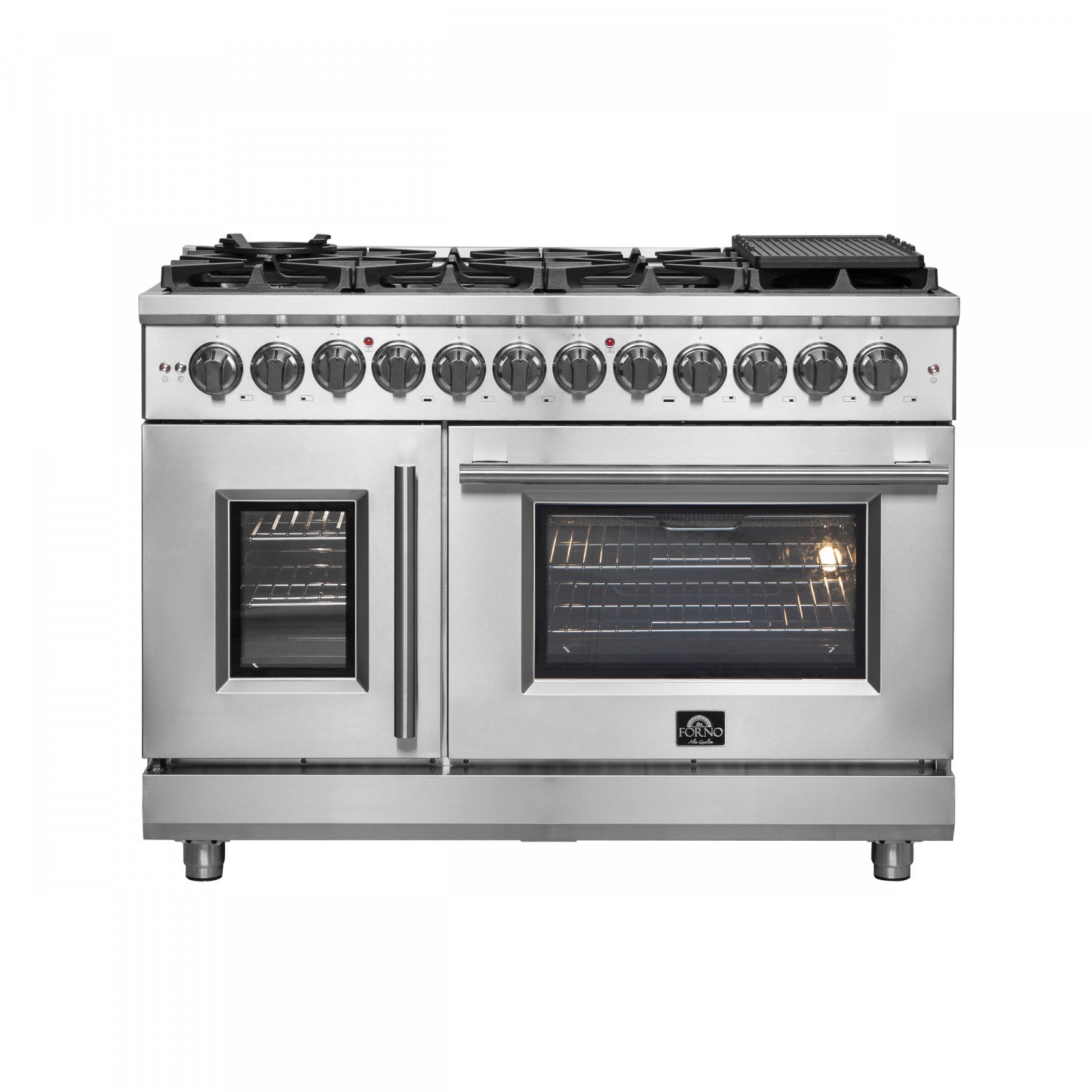Forno Massimo 48" Stainless Steel Freestanding Dual Fuel Double Oven Range with Air Fry (6.58 Cu. Ft.) - FFSGS6325-48