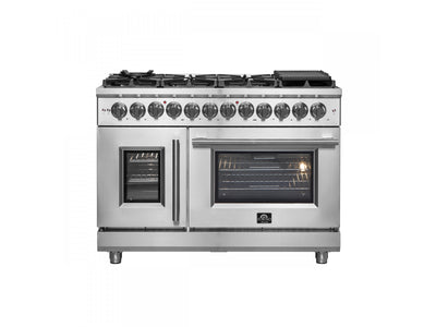 Forno Massimo 48" Stainless Steel Freestanding Dual Fuel Double Oven Range with Air Fry (6.58 Cu. Ft.) - FFSGS6325-48