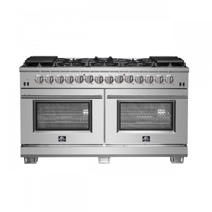 Forno Capriasca 60" Stainless Steel Freestanding Dual Fuel Double Oven Range With True Convection And Air Fry (8.54 Cu. Ft.) -  FFSGS6187-60