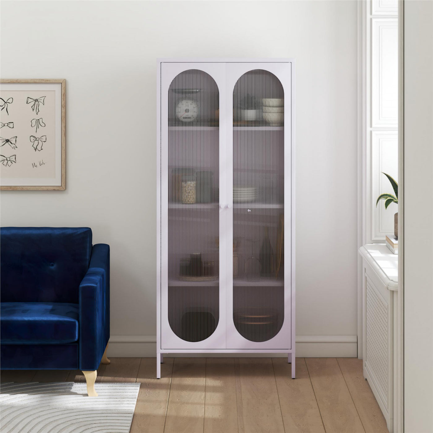 Luna Tall 2-Door Accent Cabinet with Fluted Glass - Lilac