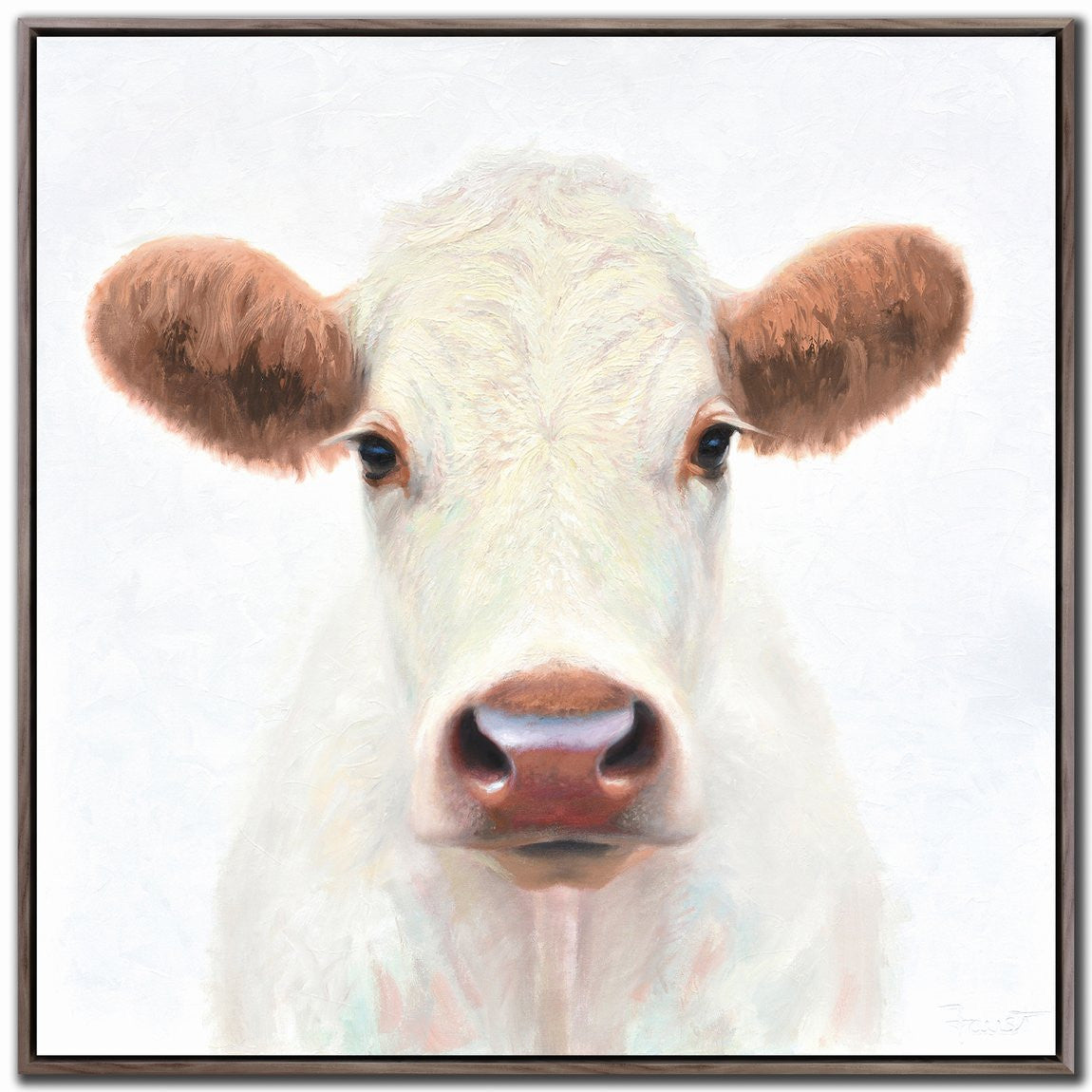 White Cow Portrait Wall Art - White - 24 X 24