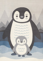 Kids Baby Penguin Area Rug - Grey Blue - 5' X 8'