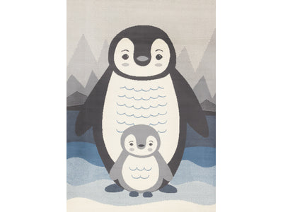 Kids Baby Penguin Area Rug - Grey Blue - 5' X 8'