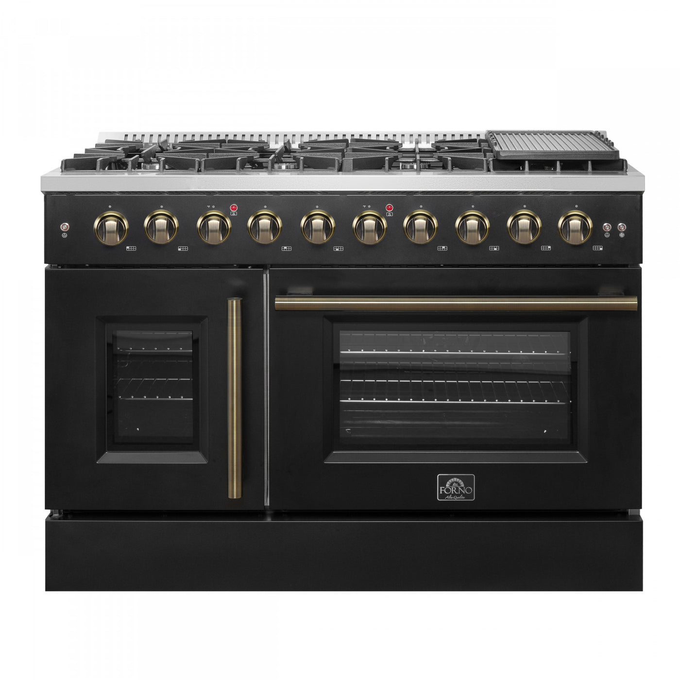 Forno Galiano 48" Black Freestanding French Door Double Oven Gas Range (6.58 Cu. Ft.) - FFSGS6444-48BLK