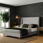 Tess Upholstered Wingback Queen Bed - Whiskey Gray Linen