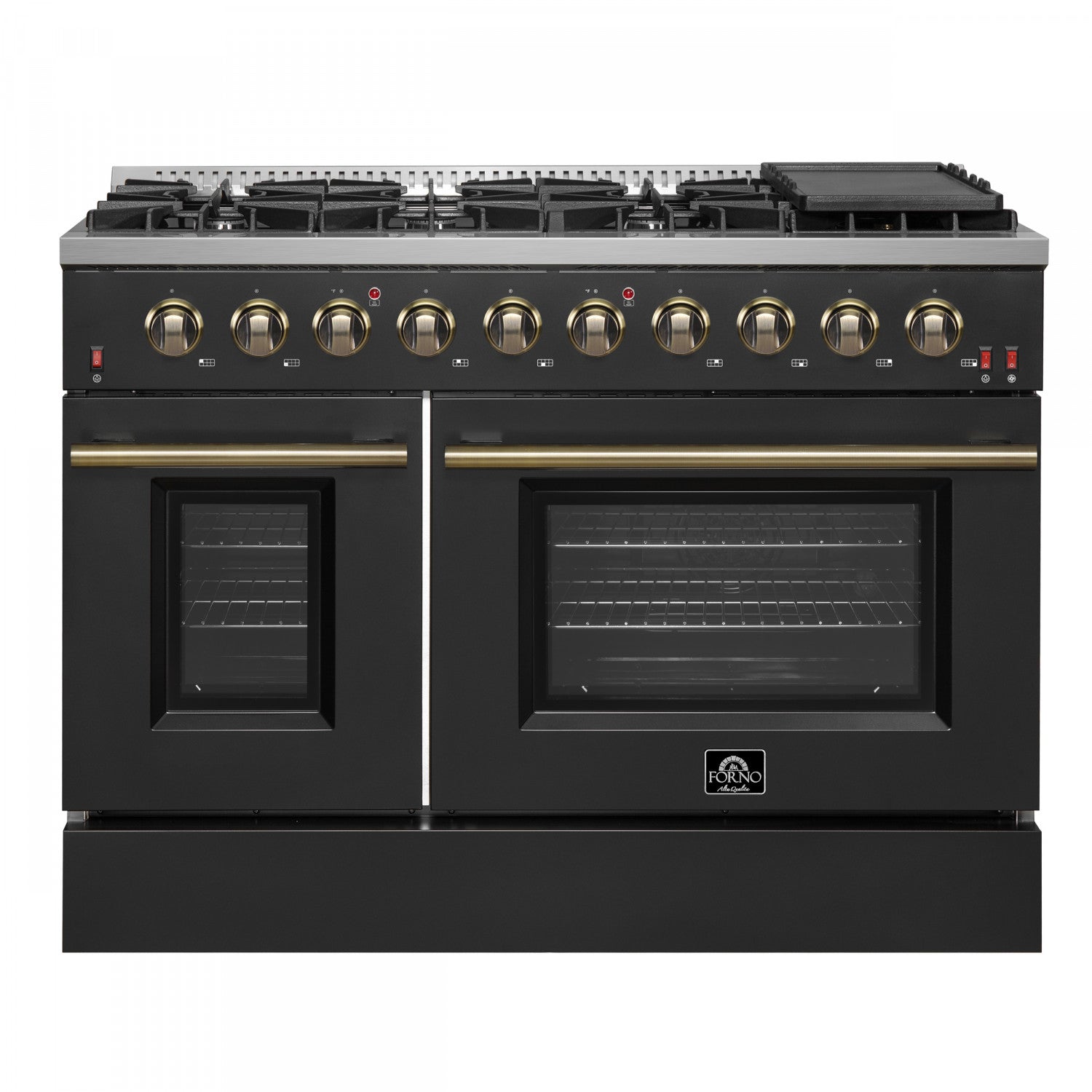 Forno Galiano 48" Black Freestanding Double Oven Gas Range (6.58 Cu. Ft.) - FFSGS6244-48BLK
