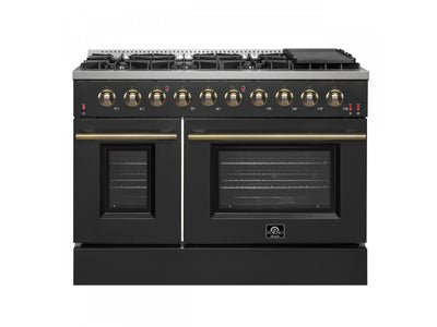 Forno Galiano 48" Black Freestanding Double Oven Gas Range (6.58 Cu. Ft.) - FFSGS6244-48BLK