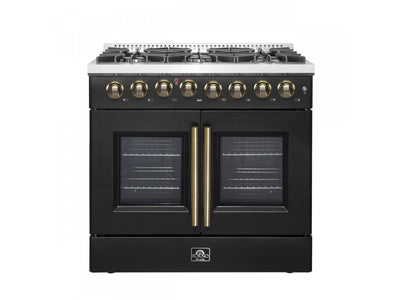 Forno Galiano 36" Black French Door Dual Fuel Range with True Convection (5.36 Cu. Ft.) - FFSGS6356-36BLK