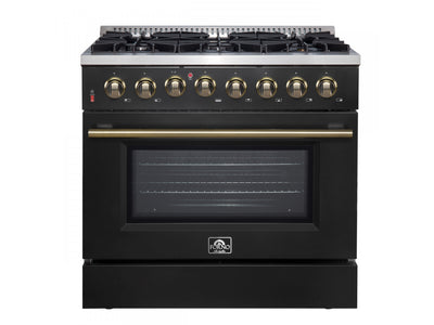 Forno Galiano 36" Black Dual Fuel Range with True Convection (5.36 Cu. Ft.) - FFSGS6156-36BLK
