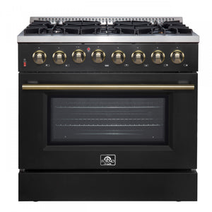 Forno Galiano 36" Black Dual Fuel Range (5.36 Cu. Ft.) - FFSGS6156-36BLK