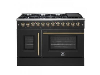 Forno Galiano 48" Black Freestanding Dual Fuel Double Oven Range with True Convection (6.58 Cu. Ft.) - FFSGS6356-48BLK
