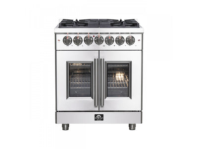 Forno Massimo 30" Stainless Steel French Door Dual Fuel Range with True Convection (4.32 Cu. Ft.) - FFSGS6325-30