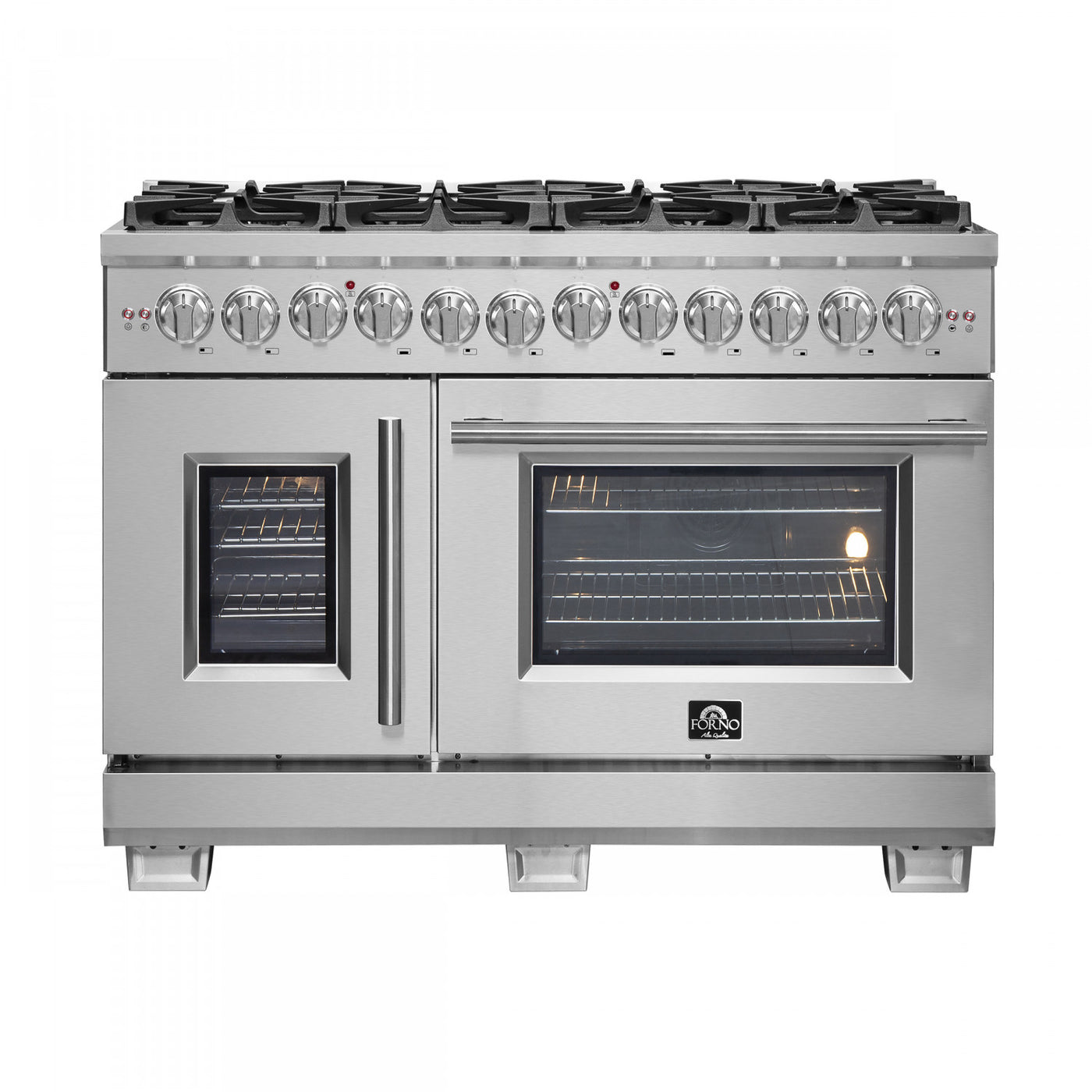 Forno Capriasca 48" Stainless Steel Freestanding Dual Fuel Double Oven Range with Air Fry (6.58 Cu. Ft.) - FFSGS6387-48