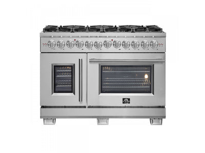 Forno Capriasca 48" Stainless Steel Freestanding Dual Fuel Double Oven Range with True Convection (6.58 Cu. Ft.) - FFSGS6387-48