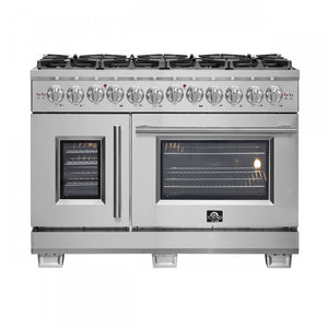 Forno Capriasca 48" Stainless Steel Freestanding Dual Fuel Double Oven Range with Air Fry (6.58 Cu. Ft.) - FFSGS6387-48