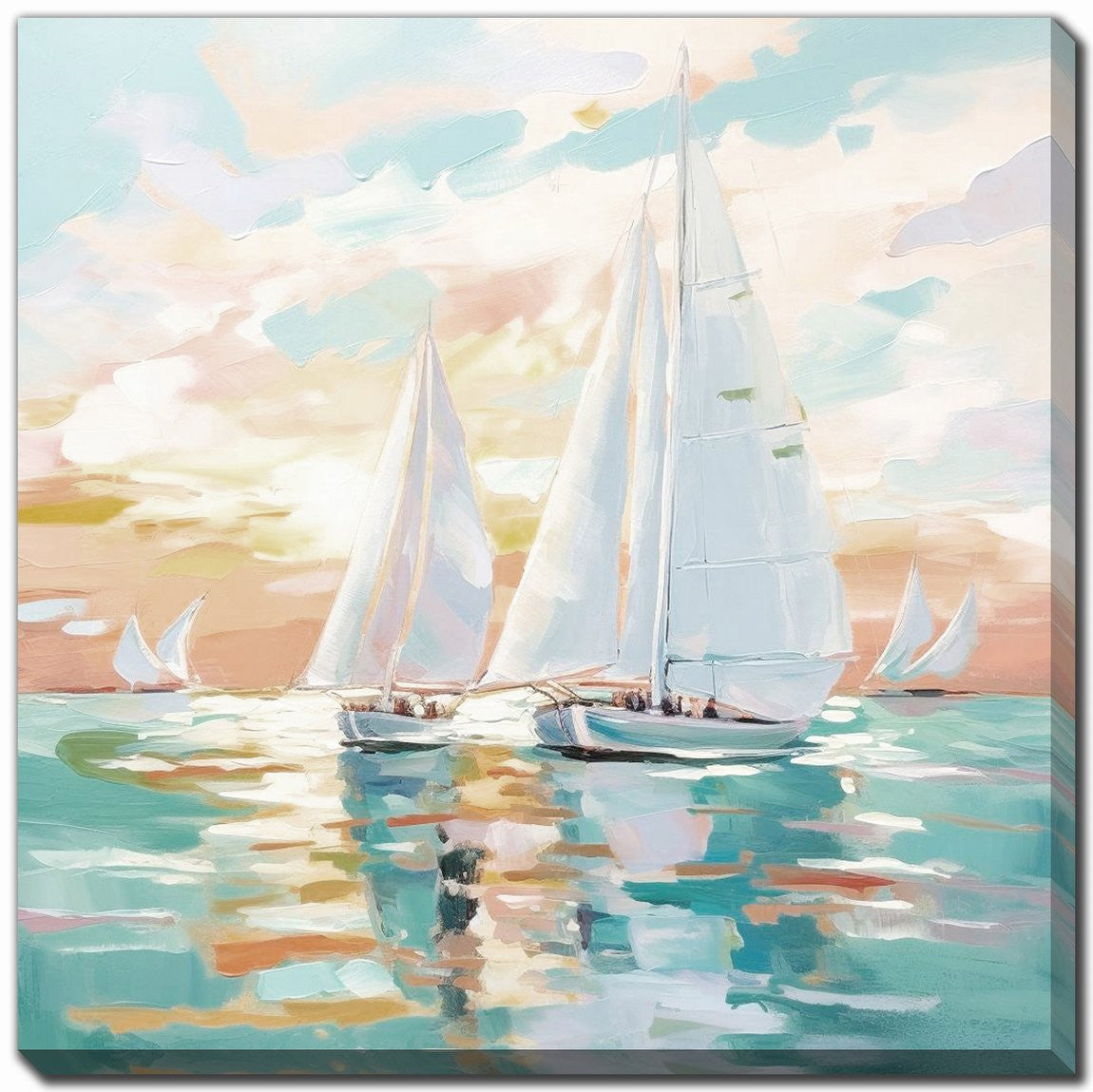 Sailboat Glow II Wall Art - Blue/Orange - 24 X 24