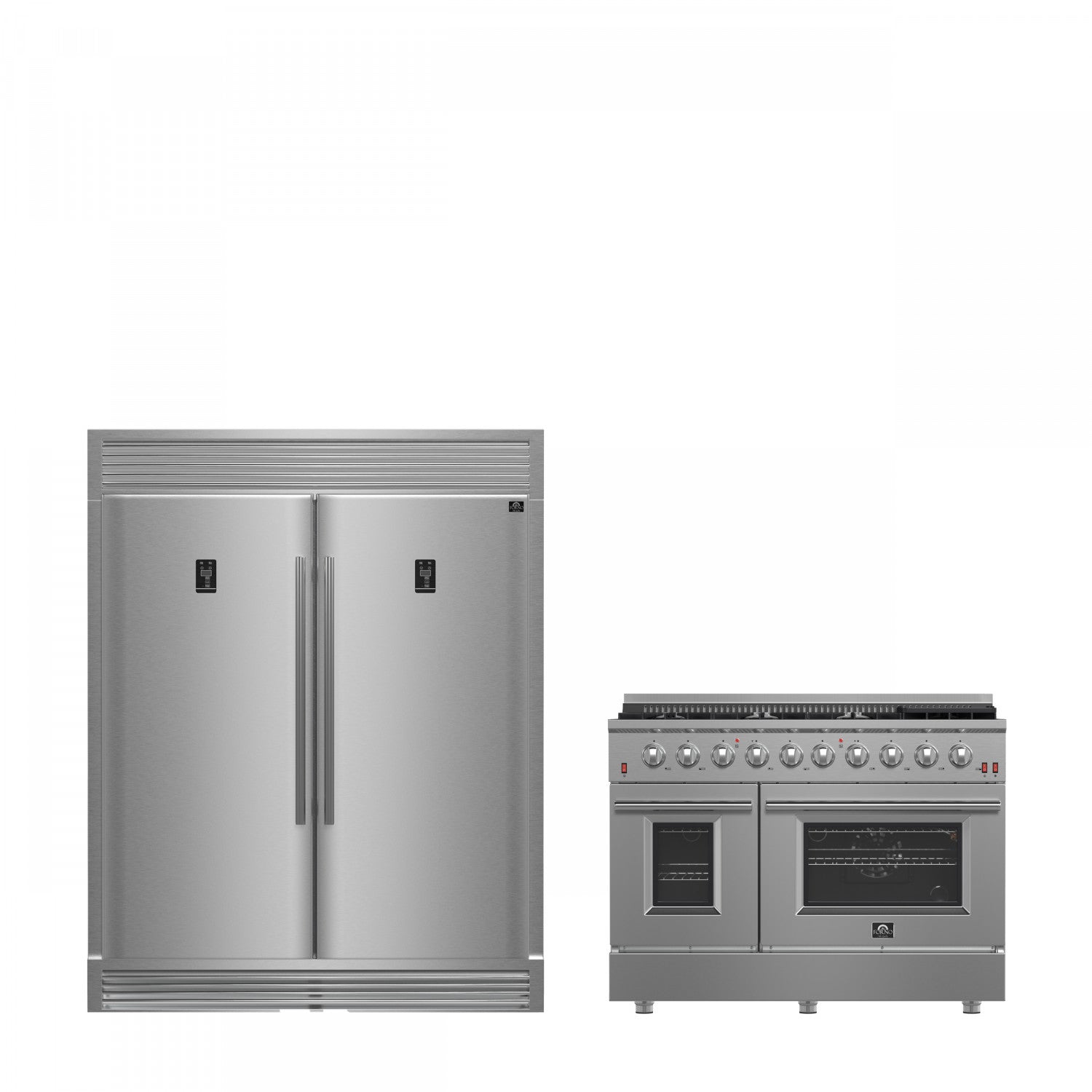 Forno Premium Stainless Steel Kitchen Package with 48" Gas Range and 56" Convertible Refrigerator/Freezer - FBDL-005-01CAUS