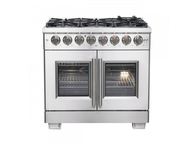 Forno Capriasca 36" Stainless Steel French Door Dual Fuel Range with True Convection (5.36 Cu. Ft.) - FFSGS6387-36