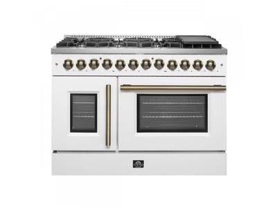 Forno Galiano 48" White Freestanding Dual Fuel Double Oven Range with True Convection (6.58 Cu. Ft.) - FFSGS6356-48WHT
