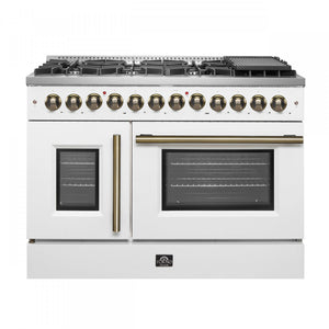 Forno Galiano 48" White French Door Freestanding Dual Fuel Double Oven Range (6.58 Cu. Ft.) - FFSGS6356-48WHT