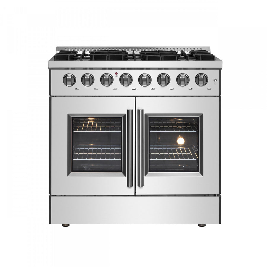 Forno Galiano 36" Stainless Steel French Door Dual Fuel Range with True Convection (5.36 Cu. Ft.) - FFSGS6356-36