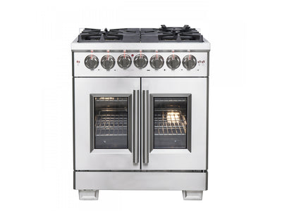 Forno Capriasca 30" Stainless Steel French Door Dual Fuel Range with True Convection (4.32 Cu. Ft.) - FFSGS6387-30