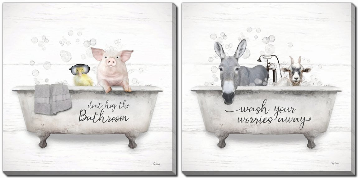 Tub Time Shenanigans Wall Art - Grey/White - 16 X 16 - Set of Two