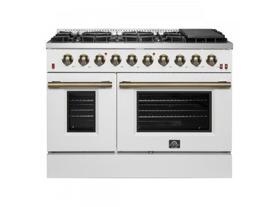 Forno Galiano 48" White Freestanding Double Oven Gas Range (6.58 Cu. Ft.) - FFSGS6244-48WHT