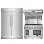 Forno Premium Stainless Steel Kitchen Package with 48" Gas Range, 2 28" Convertible Refrigerator/Freezer and 48" Range Hood - FBDL-019-07CAUS