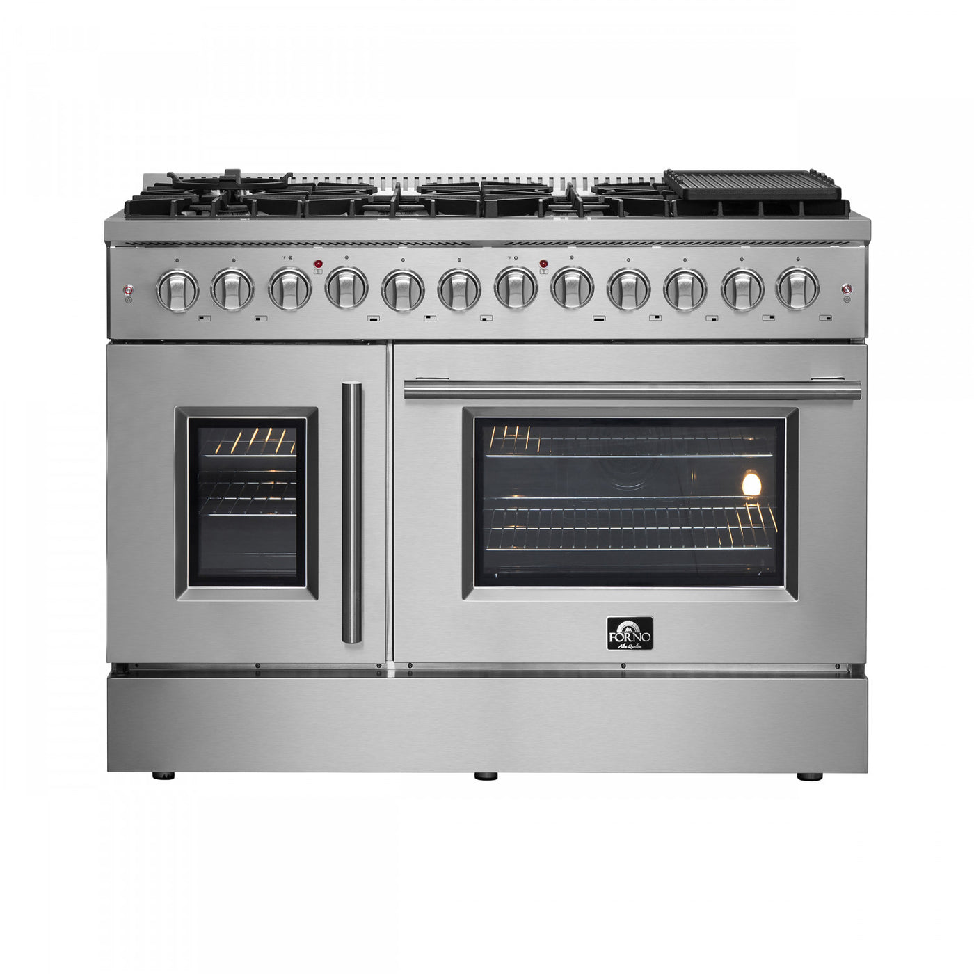 Forno Galiano 48" Stainless Steel French Door Freestanding Dual Fuel Double Oven Range (6.58 Cu. Ft.) - FFSGS6356-48