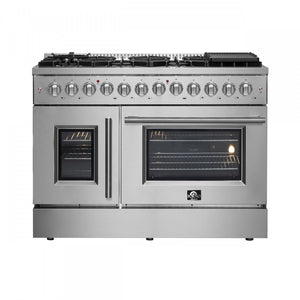 Forno Galiano 48" Stainless Steel French Door Freestanding Dual Fuel Double Oven Range (6.58 Cu. Ft.) - FFSGS6356-48