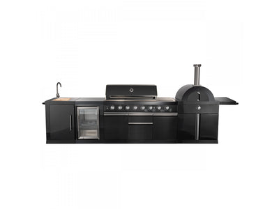 Forno All'Aperto Black Countertop Outdoor Kitchen with 74,600 BTU BBQ, Pizza Oven and Bar Module - FODKT2551BLK