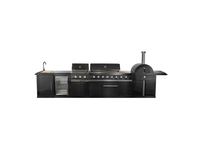 Forno All'Aperto Black Countertop Outdoor Kitchen with 86,600 BTU BBQ, 24" Plancha and 18" Pizza Oven - FODKT2568BLK