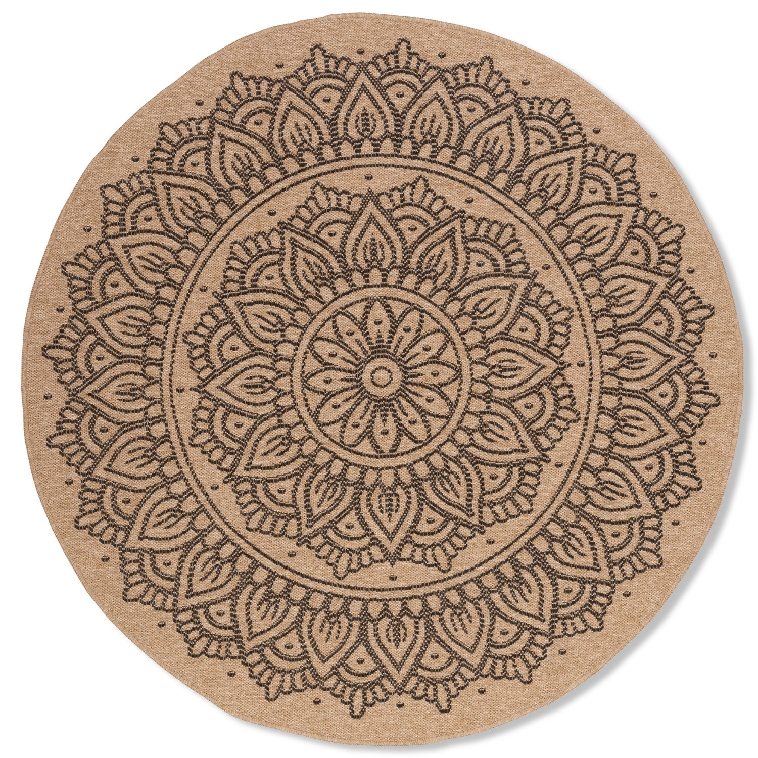 Avanos Medallion Indoor/Outdoor Rug - 6ft Round - Beige/Black