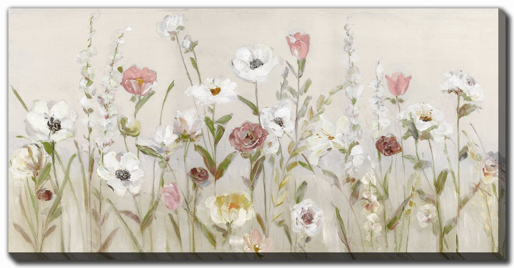 Spring Meadow Blooms Wall Art - Neutral/Pink - 20 X 40