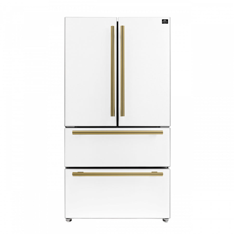Forno Moena 36" 19.2 Cu.Ft. White Counter-Depth French Door Refrigerator with Ice Maker - FFRBI1820-36WHT