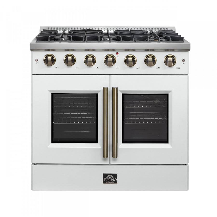 Forno Galiano 36" White French Door Freestanding Gas Range (5.36 Cu. Ft.) - FFSGS6444-36WHT