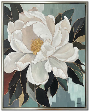 Petal Poise I Wall Art - White/Teal - 40 X 32