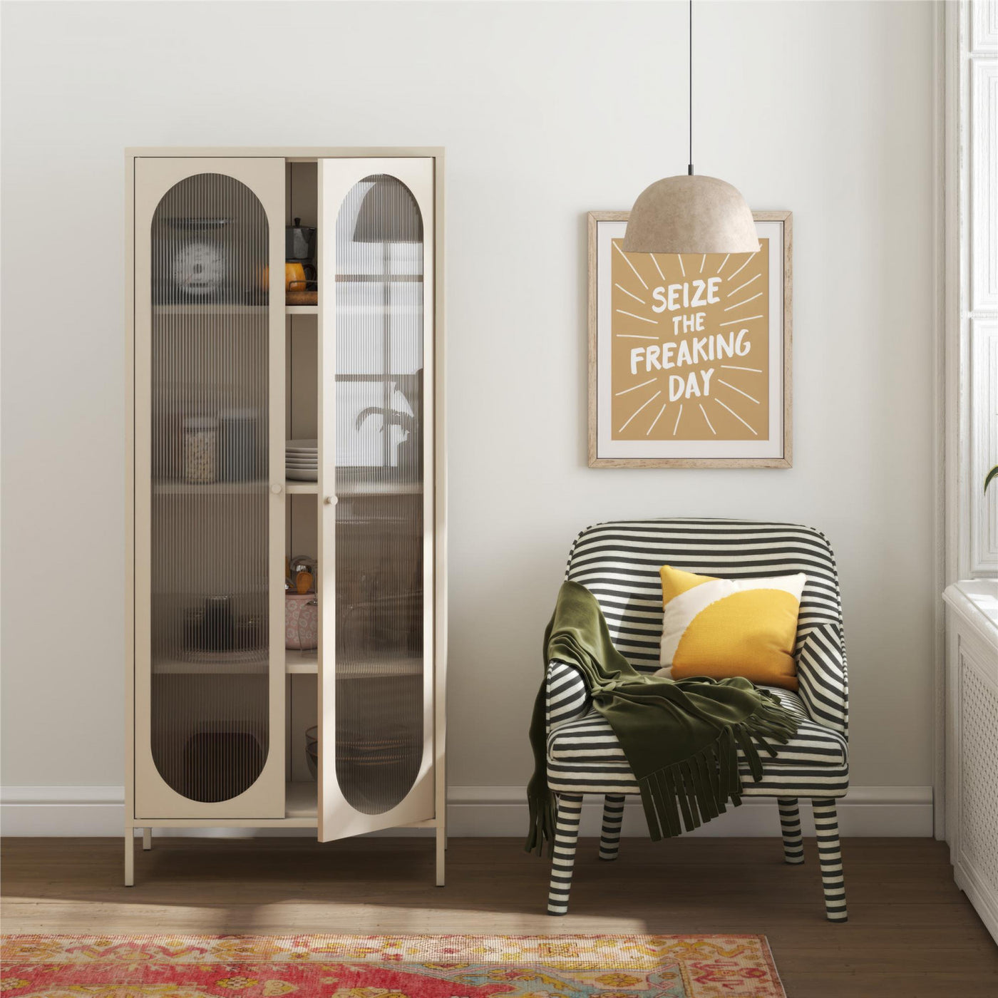 Luna Tall 2-Door Accent Cabinet with Fluted Glass - Parchment
