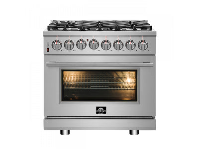 Forno Massimo 36" Stainless Steel Dual Fuel Range with True Convection and Air Fry (5.36 Cu. Ft.) - FFSGS6125-36