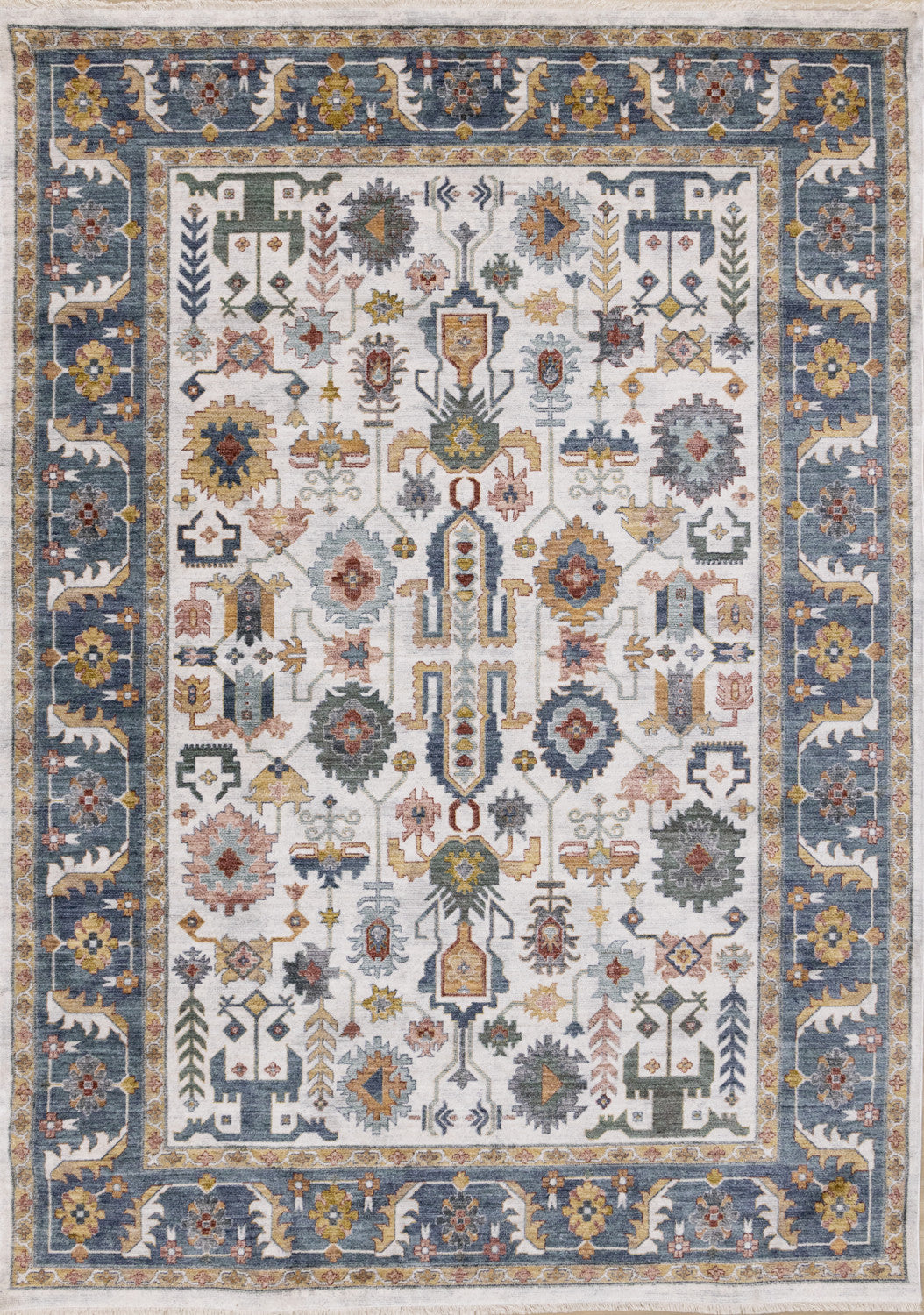 Macie Traditional Border Area Rug - 5' X 8' - Cream/Blue