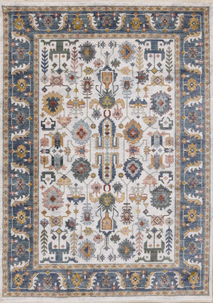 Macie Traditional Border Area Rug - Cream Blue - 5' X 8'