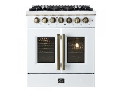 Forno Galiano 30" White French Door Dual Fuel Range With True Convection (4.32 Cu. Ft.) - FFSGS6356-30WHT